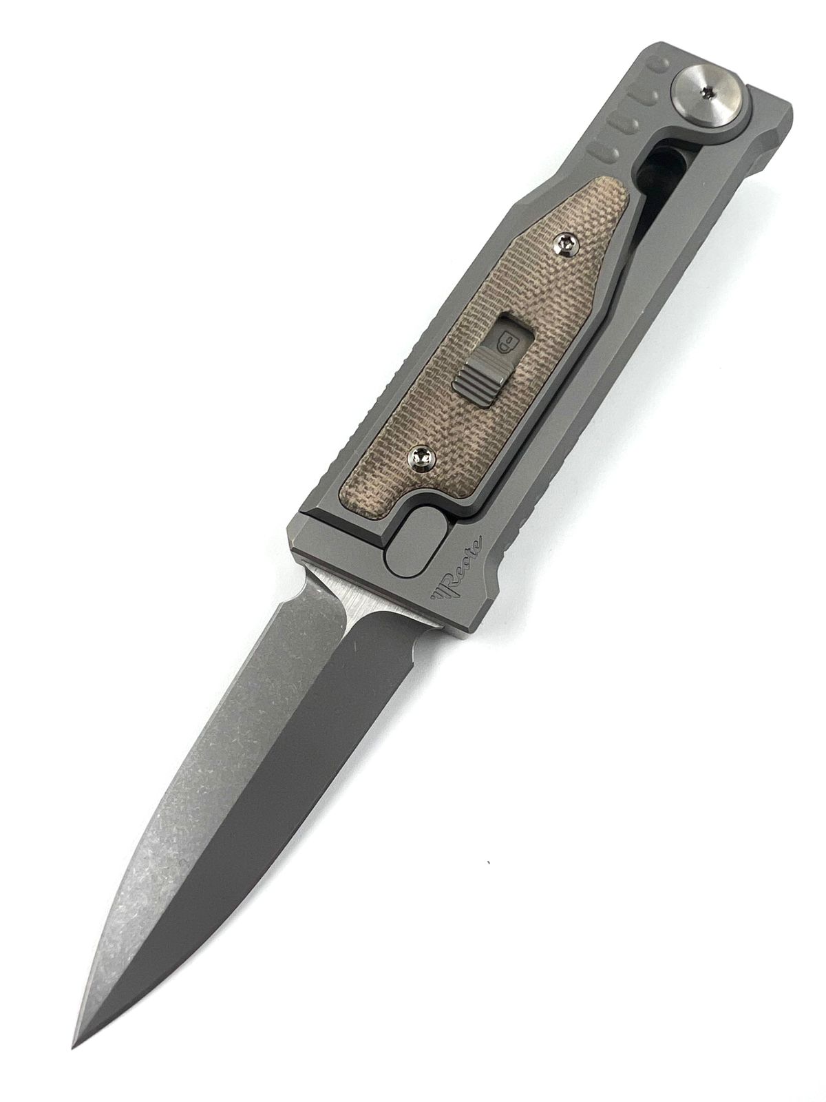 Reate EXO Mini Green Micarta Stonewash Double Edge Gravity Knife