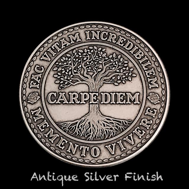 Carpe Diem EDC Memento Mori Antique Silver Finish CD-COIN-ASLV