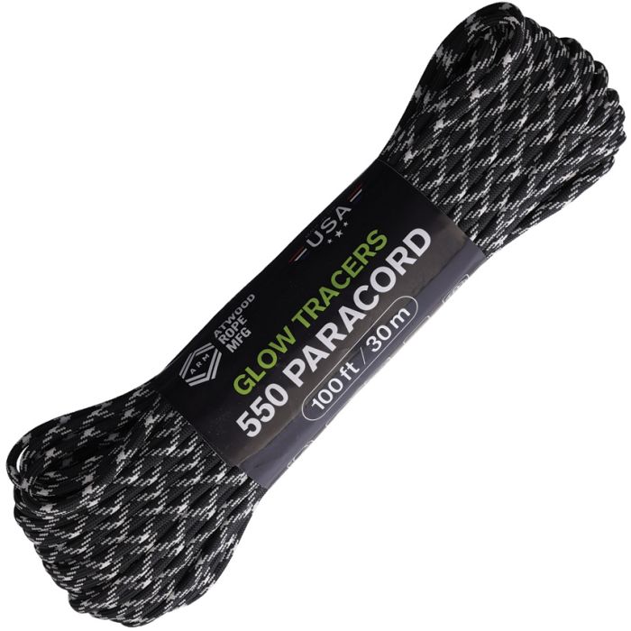 Atwood 550 Paracord Glow Tracers Black/Glow 100Ft