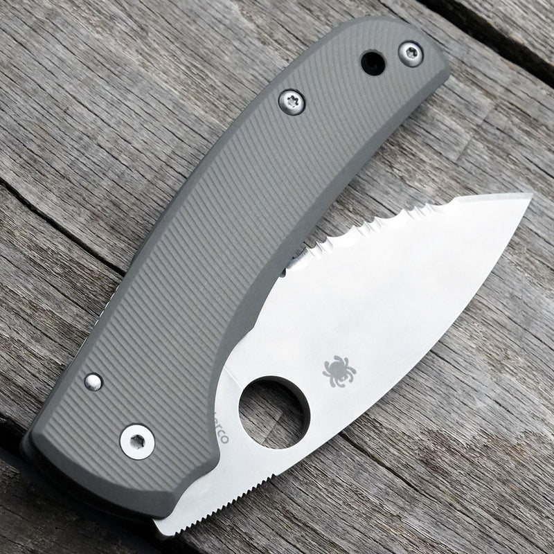 AWT Spyderco Shaman Scales – Aggressive Agent Series - Contoured - Clip Side Liner Delete - Satin Screw - Sniper Grey Anodized