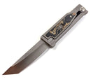 Reate EXO-M Ti Burl Linen Camo Micarta Elmax Tanto Gravity Knife