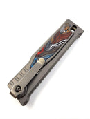 Reate EXO-M Ti Blue/Black G10 Damascus Pattern Elmax Drop Point Gravity Knife