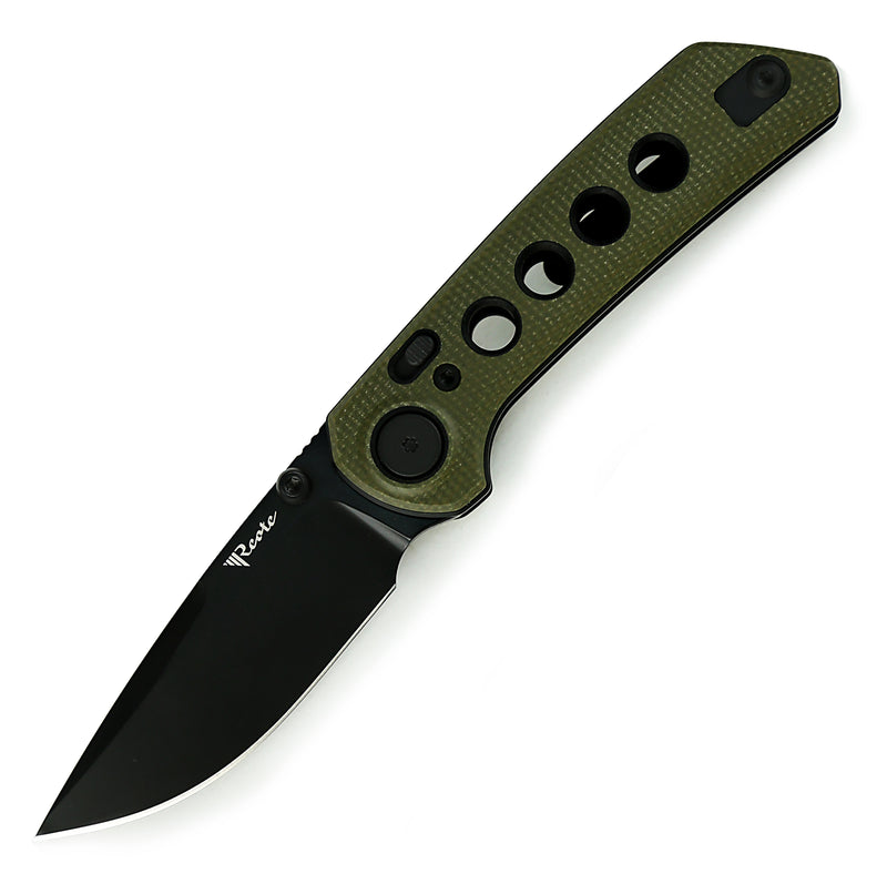 Reate PL-XT Pivot Lock Green Micarta Black G10 Black PVD