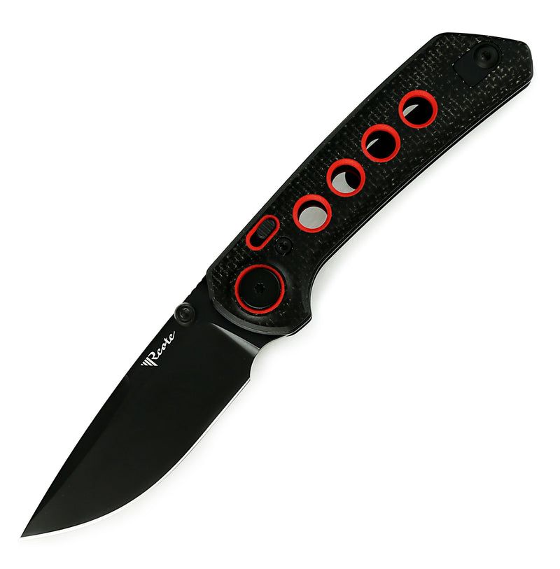 Reate PL-XT Pivot Lock Black Micarta Red G10 Black PVD Blade