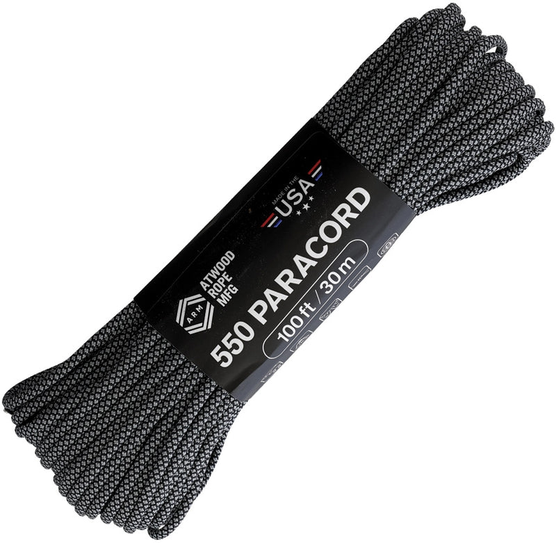 Atwood 550 Parachute Cord Black / Grey Diamond 100Ft