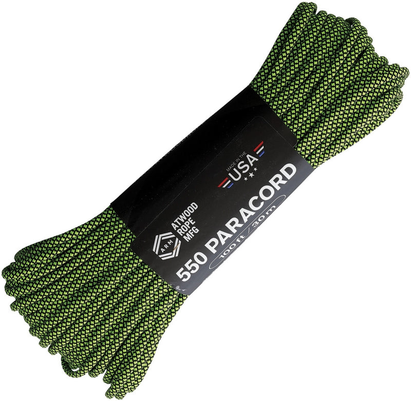 Atwood 550 Parachute Cord Diamond Black/Green 100ft RG1313H