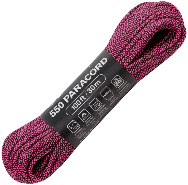 Atwood 550 Parachute Cord Black / Hot Pink Diamond 100Ft